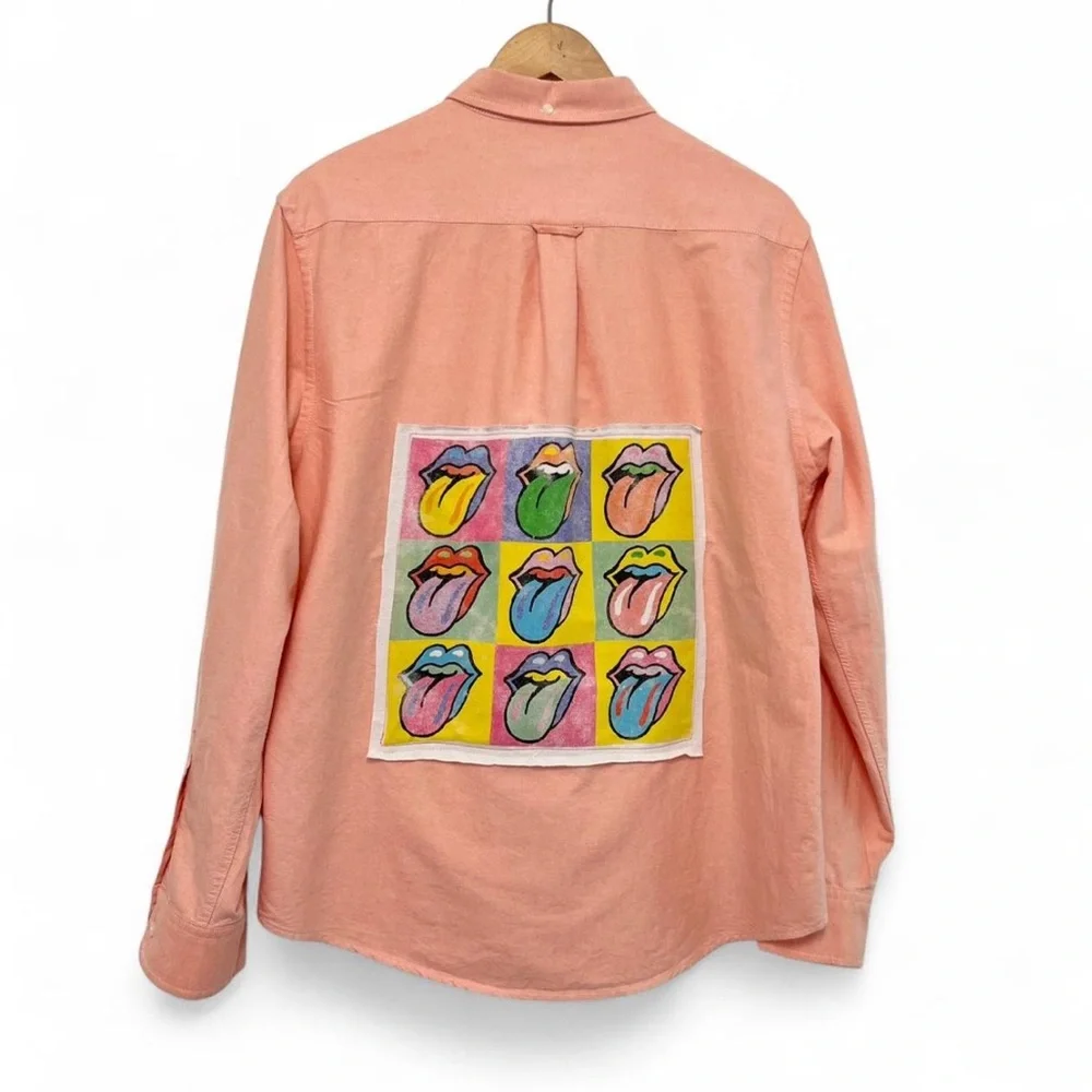 Up cycled Rolling Stones Patchwork button-up shirt
